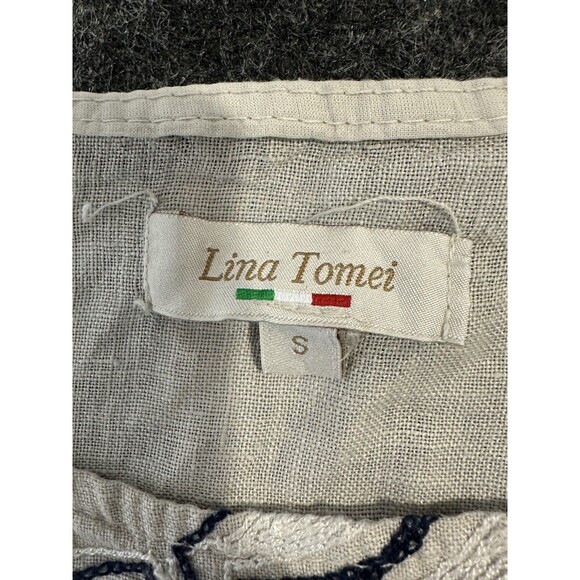 Lina Tomei Women's Floral Embroidered Cap Sleeve Shift Mini Dress Beige Small - Picture 9 of 9